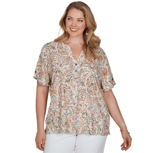 Plus Size Hearts of Palm Tropical Twist Paisley Blouse