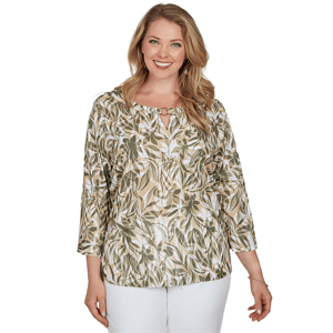 Plus Size Hearts of Palm Tropical Twist 3/4 Sleeve Blouse
