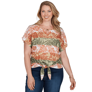 Plus Size Hearts of Palm Tropical Twist Tropical Tie Hem Blouse