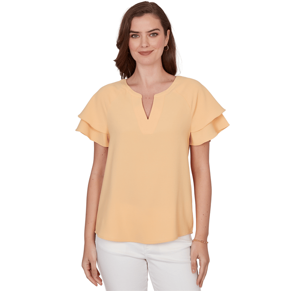 Petite Hearts of Palm Tropical Twist Double Flutter Blouse