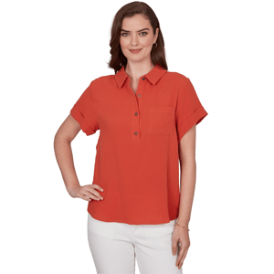 Petite Hearts of Palm Tropical Twist Short Sleeve Solid Polo