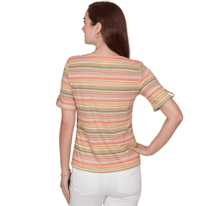 Petite Hearts of Palm Tropical Twist Tab Sleeve Stripe Blouse alternate view