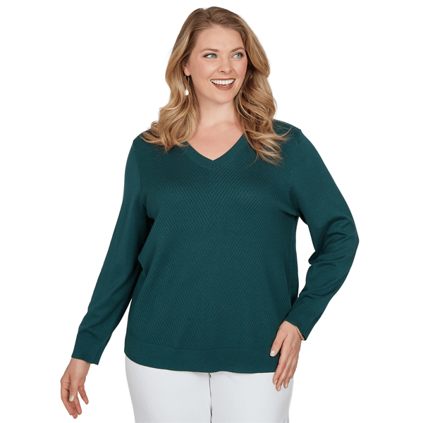 Plus Size Emaline Special Items Long Sleeve Solid V-Neck Sweater