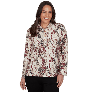 Womens Emaline Country Code Mock Neck Leopard Blouse