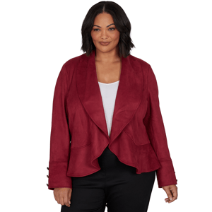 Plus Size Emaline Country Code Faux Suede Open Front Jacket