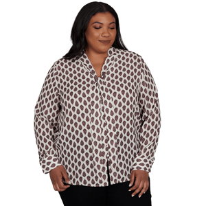 Plus Size Emaline Country Code Tie Neck Medallion Blouse