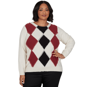 Plus Size Emaline Country Code Long Sleeve Argyle Sweater