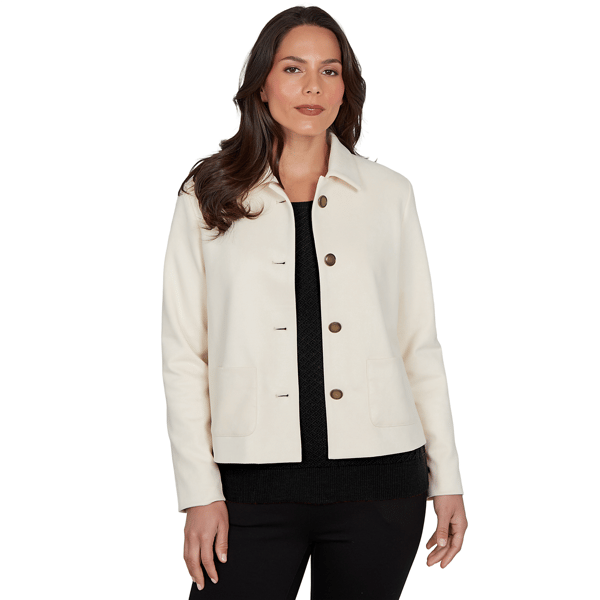 Womens Emaline Feminine Mystique Solid Faux Suede Jacket