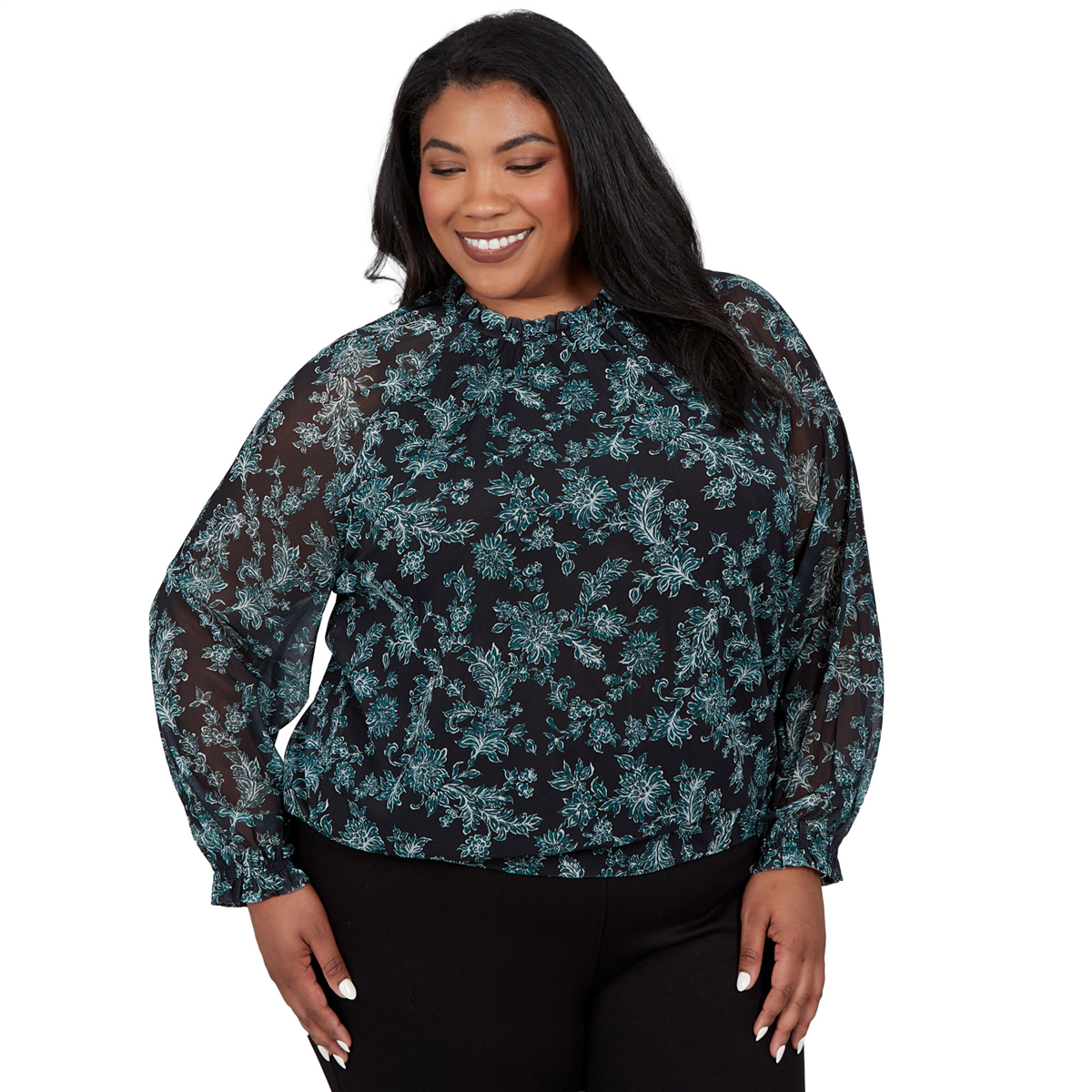 Plus Size Emaline Feminine Mystique Long Sleeve Floral Blouse
