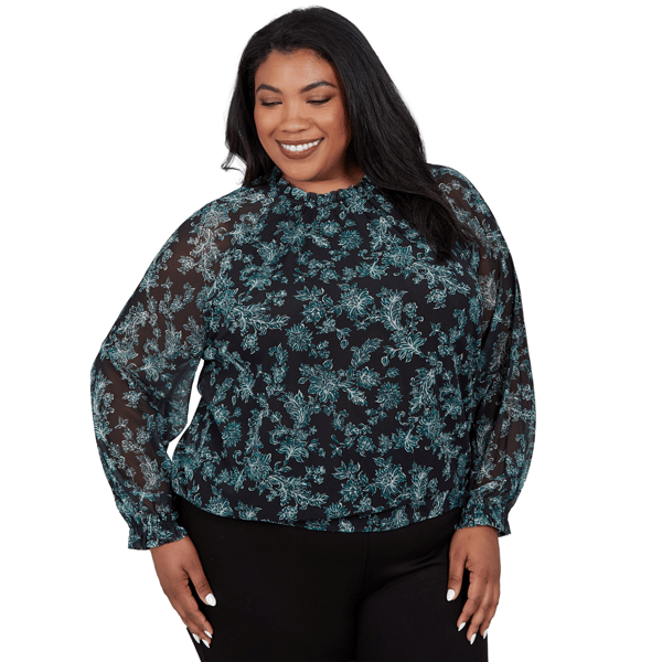 Plus Size Emaline Feminine Mystique Long Sleeve Floral Blouse