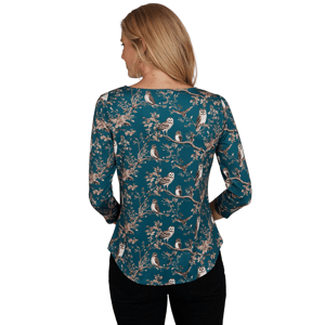 Plus Size Emaline Key Items 3/4 Sleeve Boat Neck All Over Owl Tee alternate view