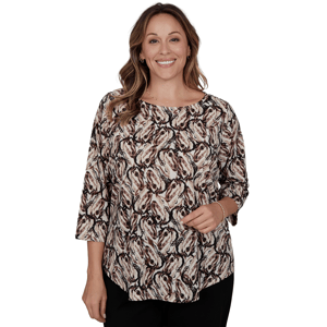 Plus Size Emaline Key Items 3/4 Sleeve Boat Neck Stallion Blouse