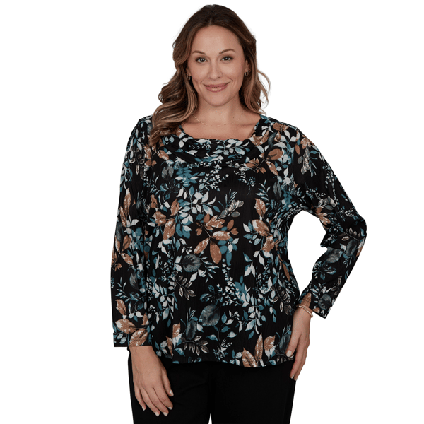 Plus Size Emaline Key Items Long Sleeve Cowl Neck Floral Blouse
