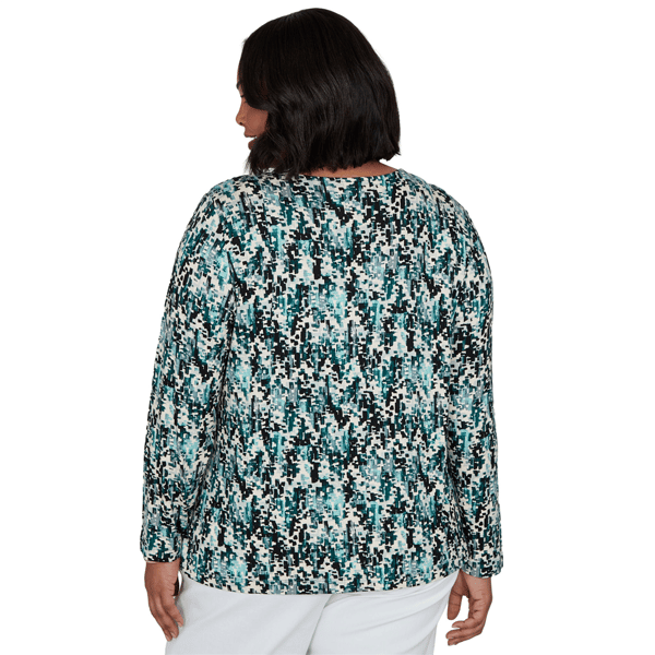 Plus Size Emaline Key Items Long Sleeve V-Neck Abstract Blouse alternate view