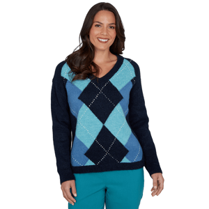 Womens Hearts of Palm Autumn Breeze Long Sleeve Argyle Sweater