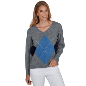 Petite Hearts of Palm Autumn Breeze V Neck Argyle Sweater