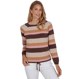 Womens Hearts of Palm Berry Fabulous Long Sleeve Stripe Sweater
