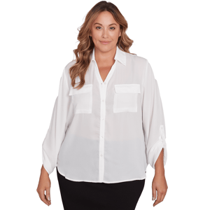 Plus Size Emaline Essentials Roll Tab Sleeve Utility Button Down