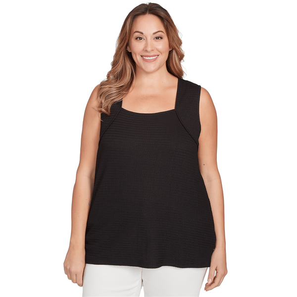 Plus Size Emaline Essentials Wavy Texture Square Neck Tank Top