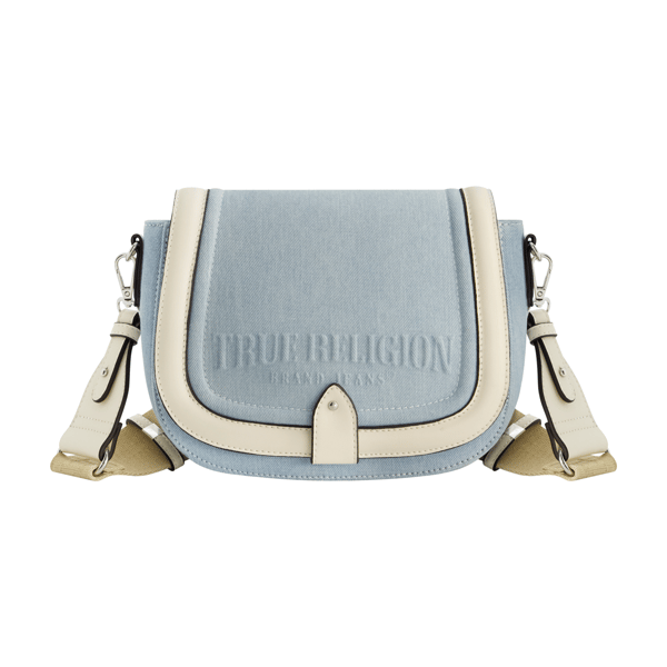 True Religion Distressed Logo Denim Shoulder Bag
