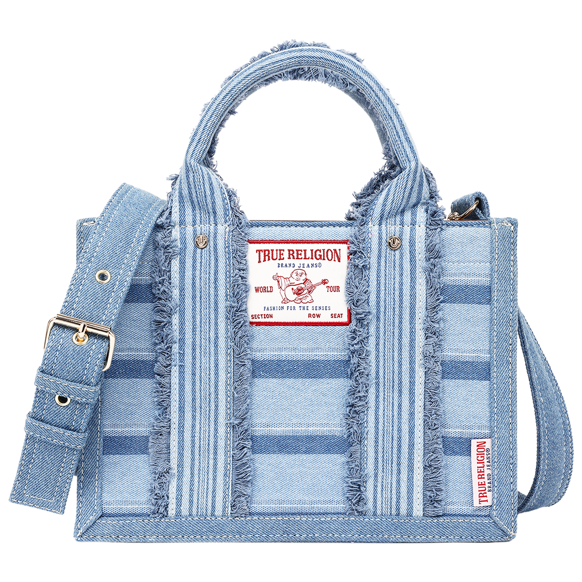 True Religion Multi-Stripe Modern Tote with Removable Crossbody Strap - Denim/blue