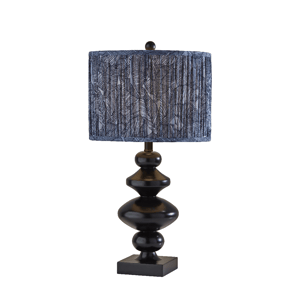 Adesso Samira Large Table Lamp with Pleated Blue Fabric Shade