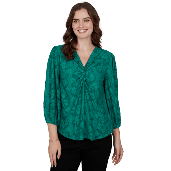 Womens Ruby Rd. Mysterious Romance Knot Front Floral Blouse