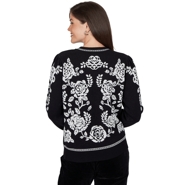 Womens Ruby Rd. Mysterious Romance Floral Jacquard Sweater alternate view