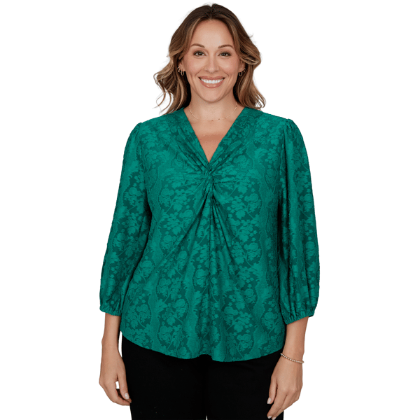 Plus Size Ruby Rd. Mysterious Romance Knot Front Floral Blouse