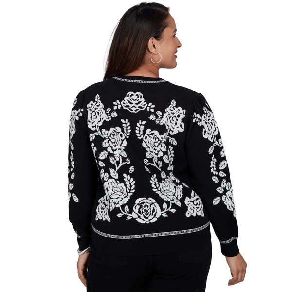 Plus Size Ruby Rd. Mysterious Romance Floral Jacquard Sweater alternate view