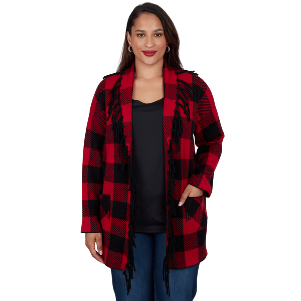 Plus Size Ruby Rd. Mysterious Romance Buffalo Plaid Cardigan
