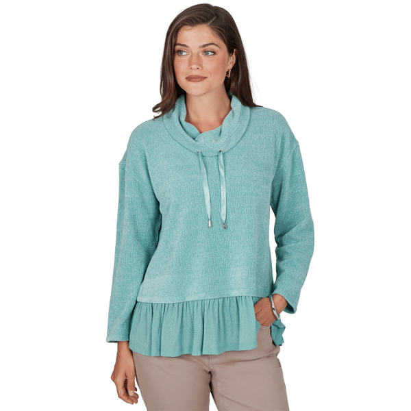 Womens Ruby Rd. Mythical Long Sleeve Drawstring Neck Sweater