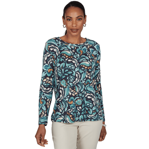 Womens Ruby Rd. Mythical Long Sleeve Abstract Swirl Blouse