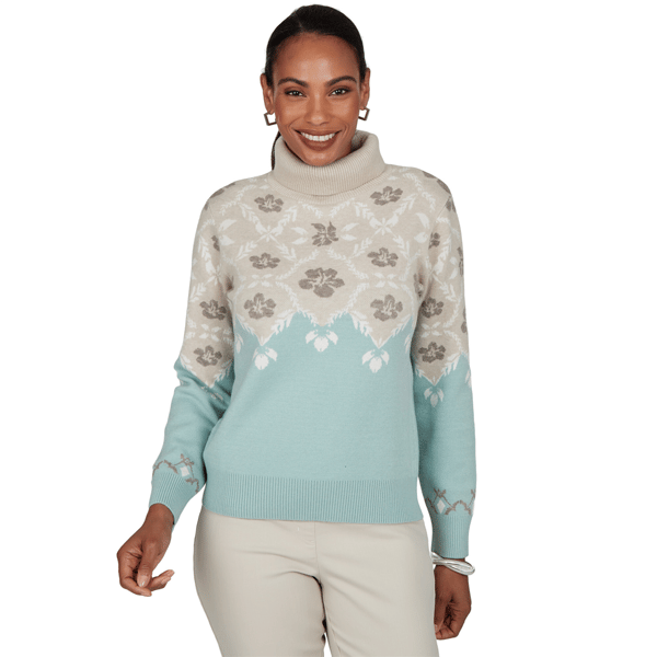Womens Ruby Rd. Mythical Floral Fair Isle Turtleneck Sweater