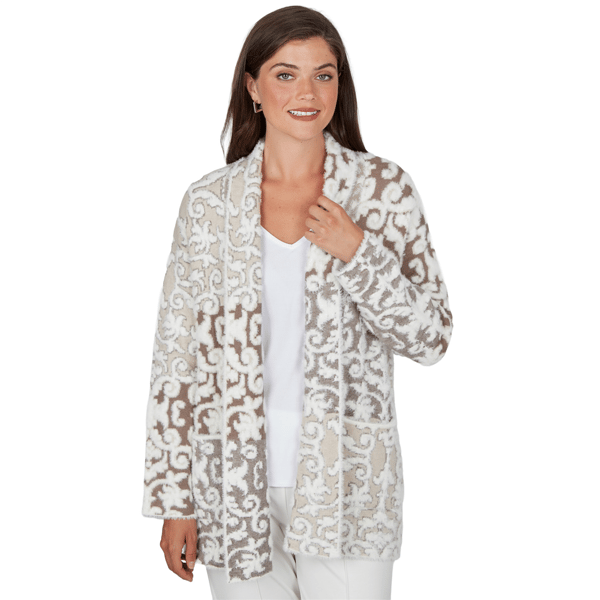 Womens Ruby Rd. Mythical Long Sleeve Ornate Open Front Cardigan