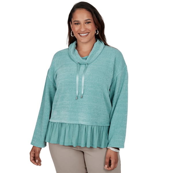 Plus Size Ruby Rd. Mythical Long Sleeve Drawstring Neck Sweater