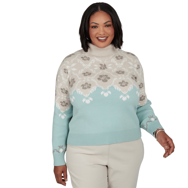Plus Size Ruby Rd. Mythical Floral Fair Isle Turtleneck Sweater