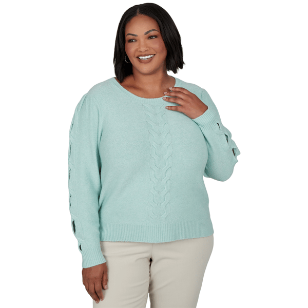 Plus Size Ruby Rd. Mythical Long Open Sleeve Cable Knit Sweater