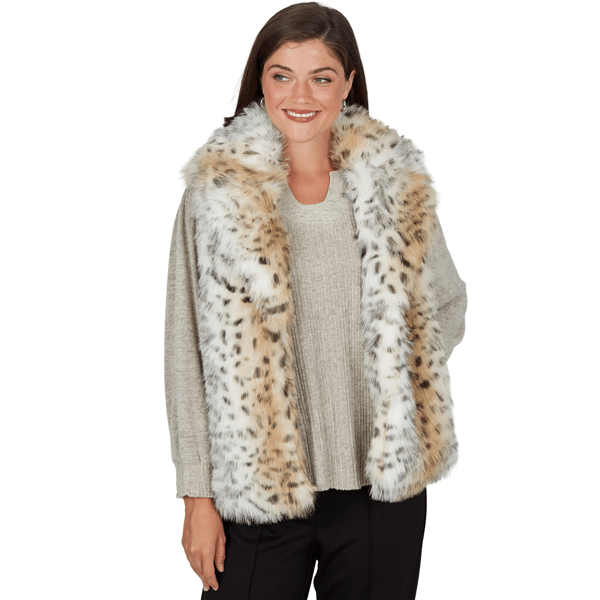 Petite Ruby Rd. Mythical Snow Leopard Faux Fur Vest
