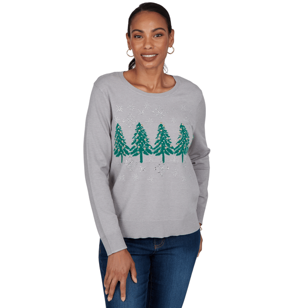 Womens Ruby Rd. Happy Holidays Embellished Trees Sweater