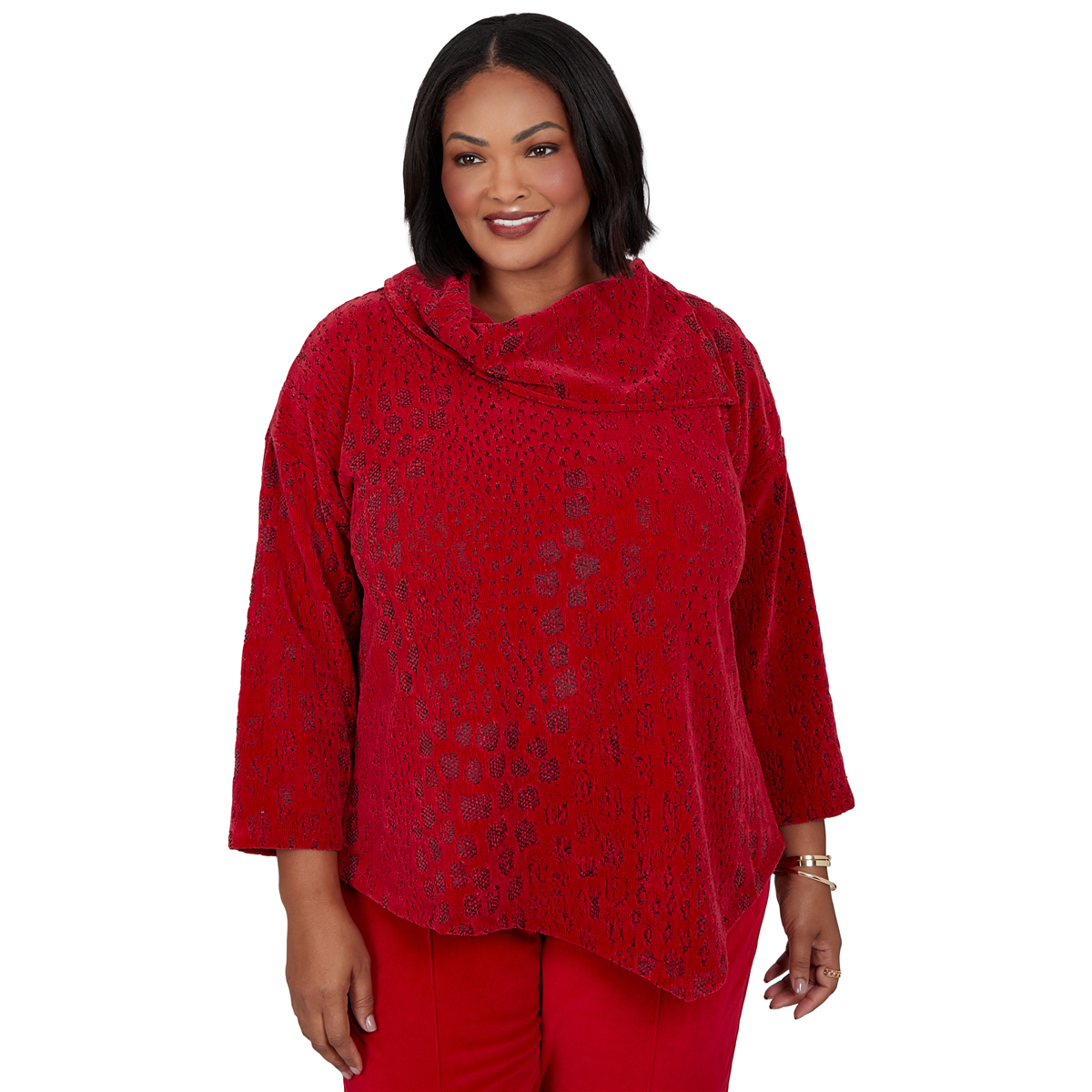 Ruby Rd. Plus Size 3/4-Sleeve Animal-Print Cowl-Neck Blouse - Ruby