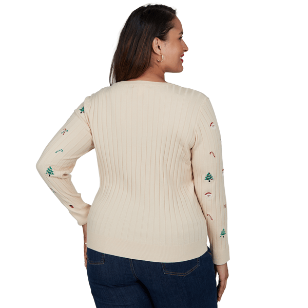 Plus Size Ruby Rd. Happy Holidays Embroidered Christmas Sweater alternate view