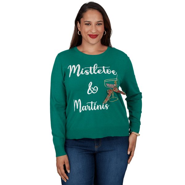Plus Size Ruby Rd. Happy Holidays Mistletoe & Martinis Sweater