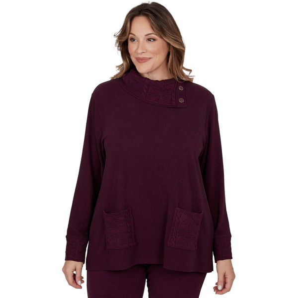 Plus Size Ruby Rd. Premium Luxe Rib Cable Knit Trim Sweater