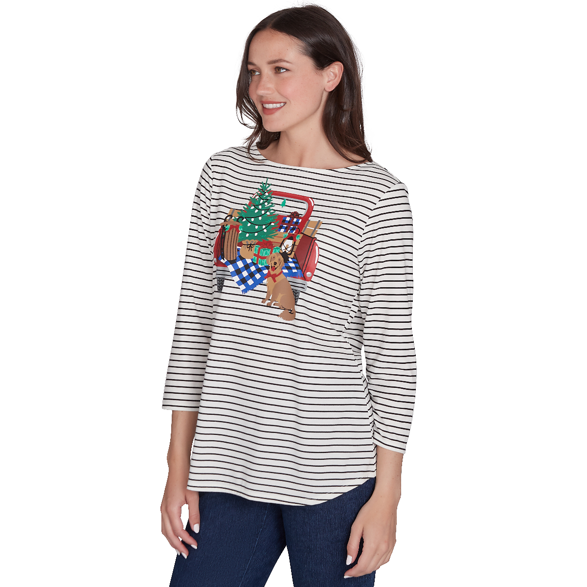 Petite Ruby Rd. Must Haves II Holiday Truck Stripe Tee