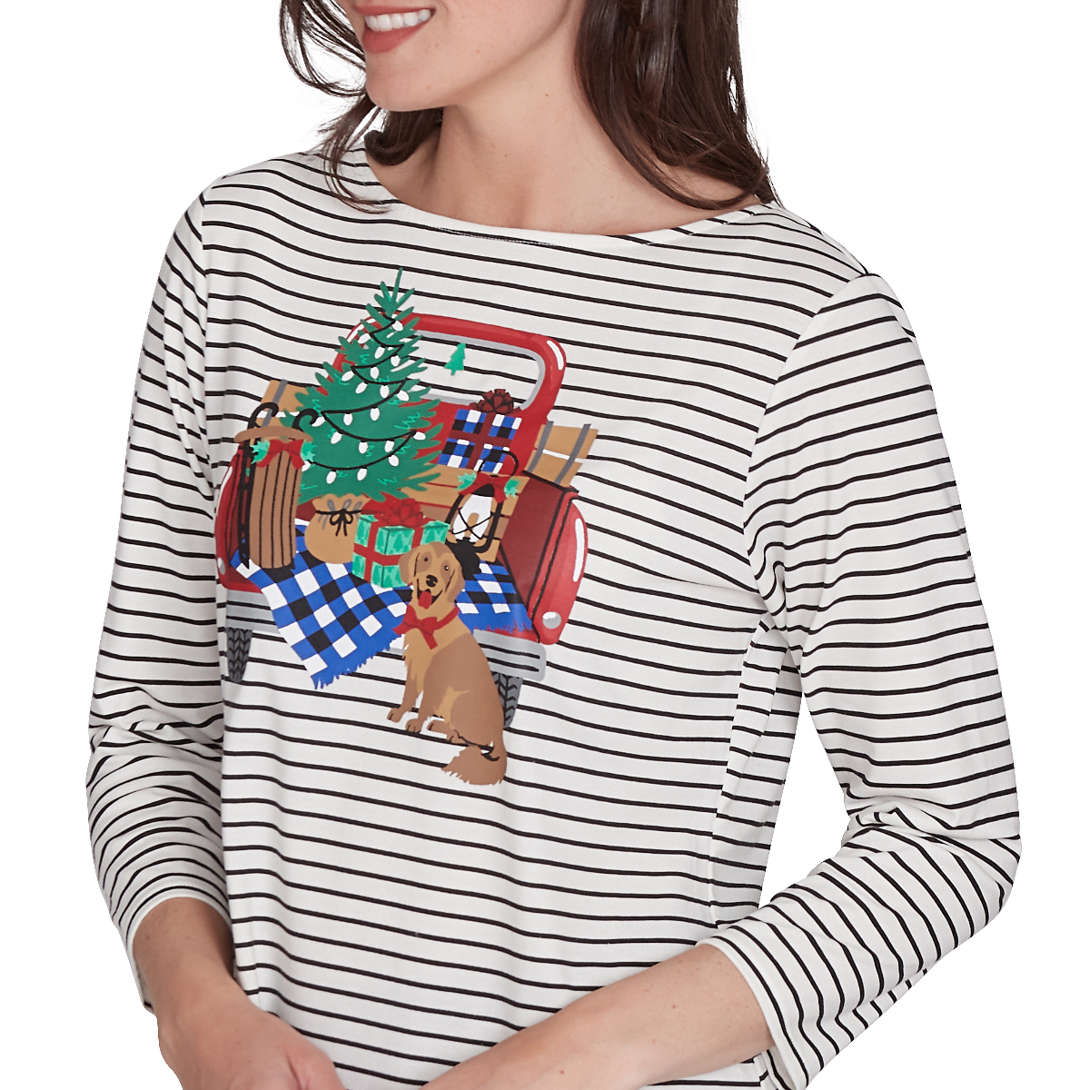 Petite Ruby Rd. Must Haves II Holiday Truck Stripe Tee