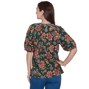 Womens Ruby Rd. Game of Luxe Elbow Sleeve Floral Vines Blouse alternate view