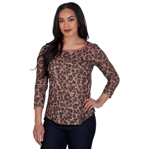 Womens Ruby Rd. Game of Luxe 3/4 Sleeve Cheetah Tee