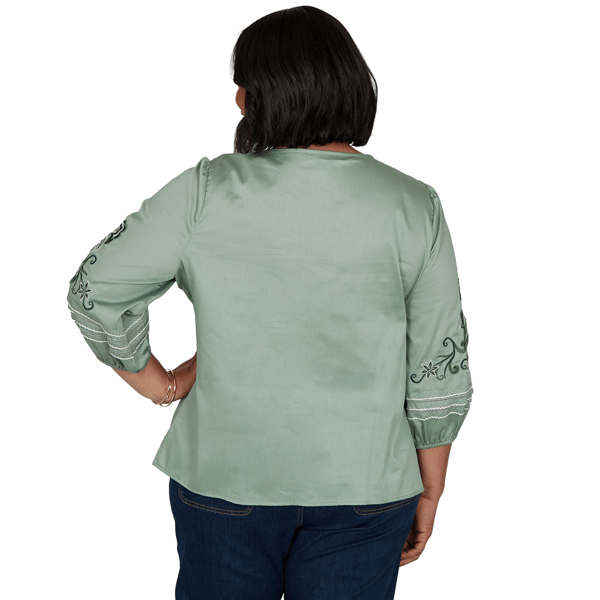 Plus Size Ruby Rd. Game of Luxe Embroidered Sleeve Voile Blouse alternate view
