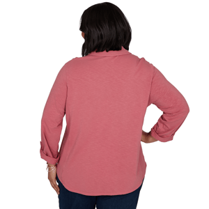 Plus Size Ruby Rd. Game of Luxe Tab Sleeve Casual Button Down alternate view